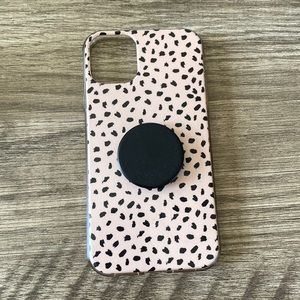 Pink Spotted iPhone 11 case with Black Popsocket
